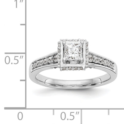14K White Gold Diamond Princess CZ Square Halo Engagement Ring