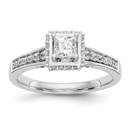 14K White Gold Diamond Princess CZ Square Halo Engagement Ring
