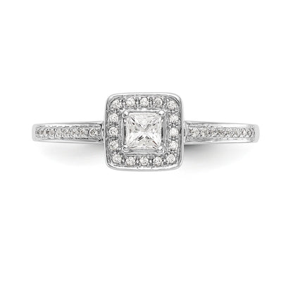 14K White Gold Diamond Princess CZ Square Halo Engagement Ring
