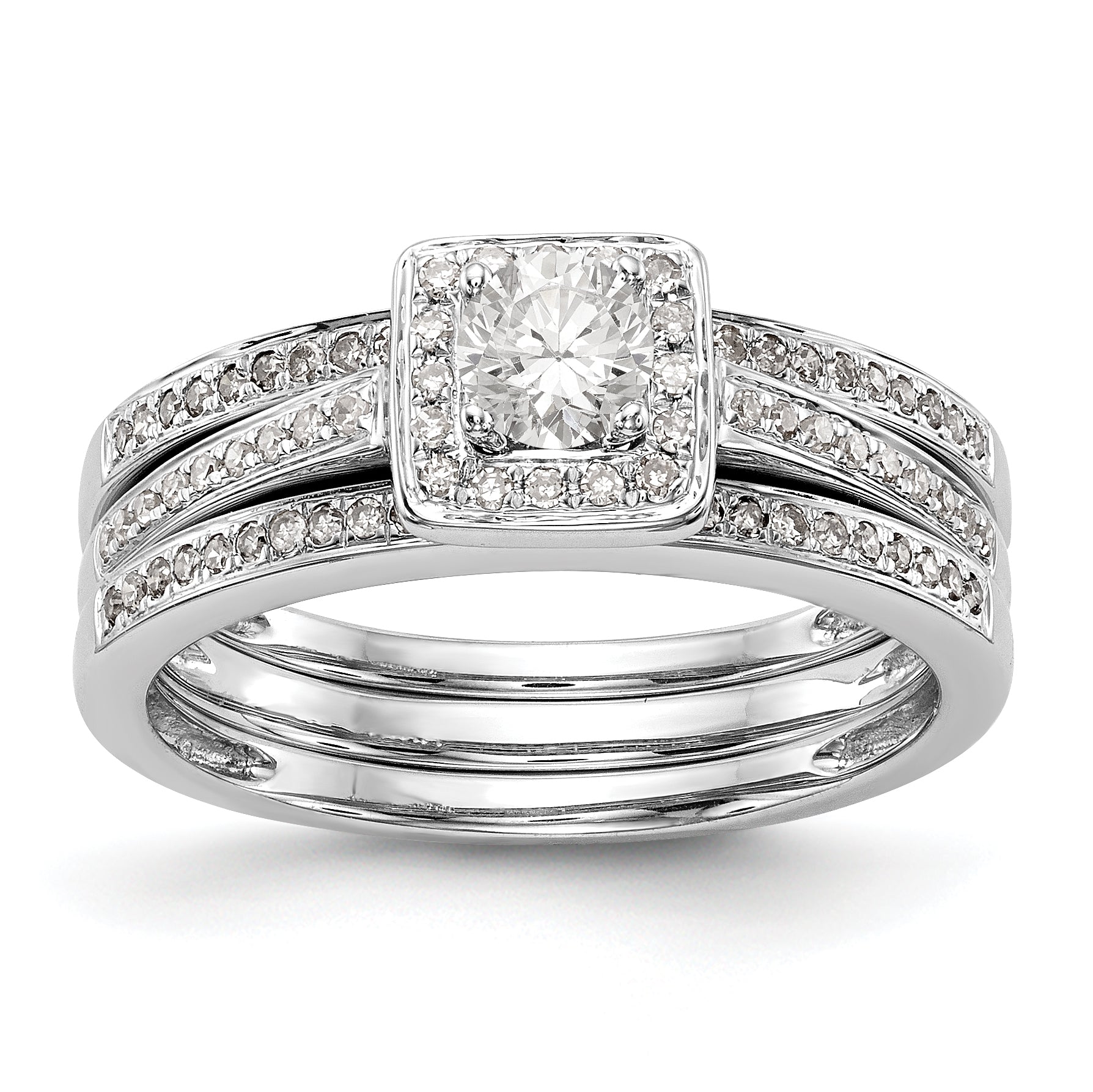 14K White Gold Diamond Princess CZ Square Halo Engagement Ring