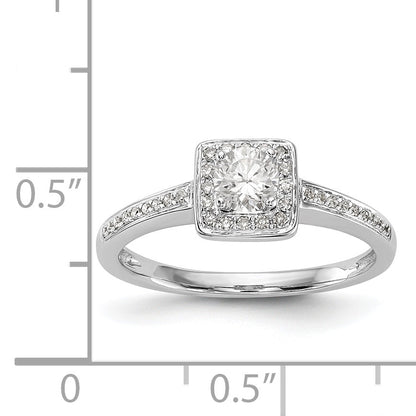 14K White Gold Diamond Princess CZ Square Halo Engagement Ring