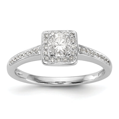 14K White Gold Diamond Princess CZ Square Halo Engagement Ring