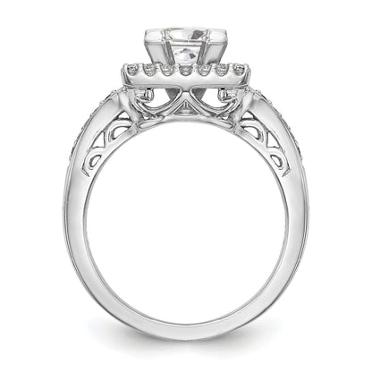 14kw Peg Set Diamond Princess CZ Square Halo Engagement Ring