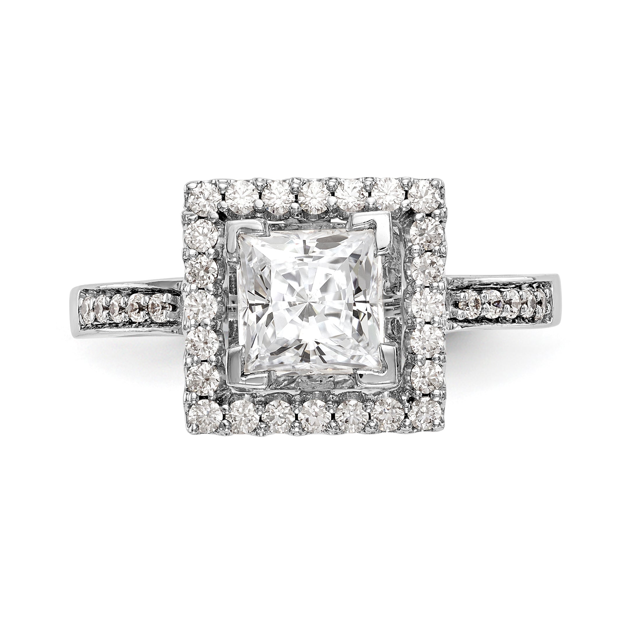 14kw Peg Set Diamond Princess CZ Square Halo Engagement Ring