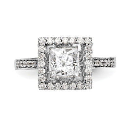 14kw Peg Set Diamond Princess CZ Square Halo Engagement Ring