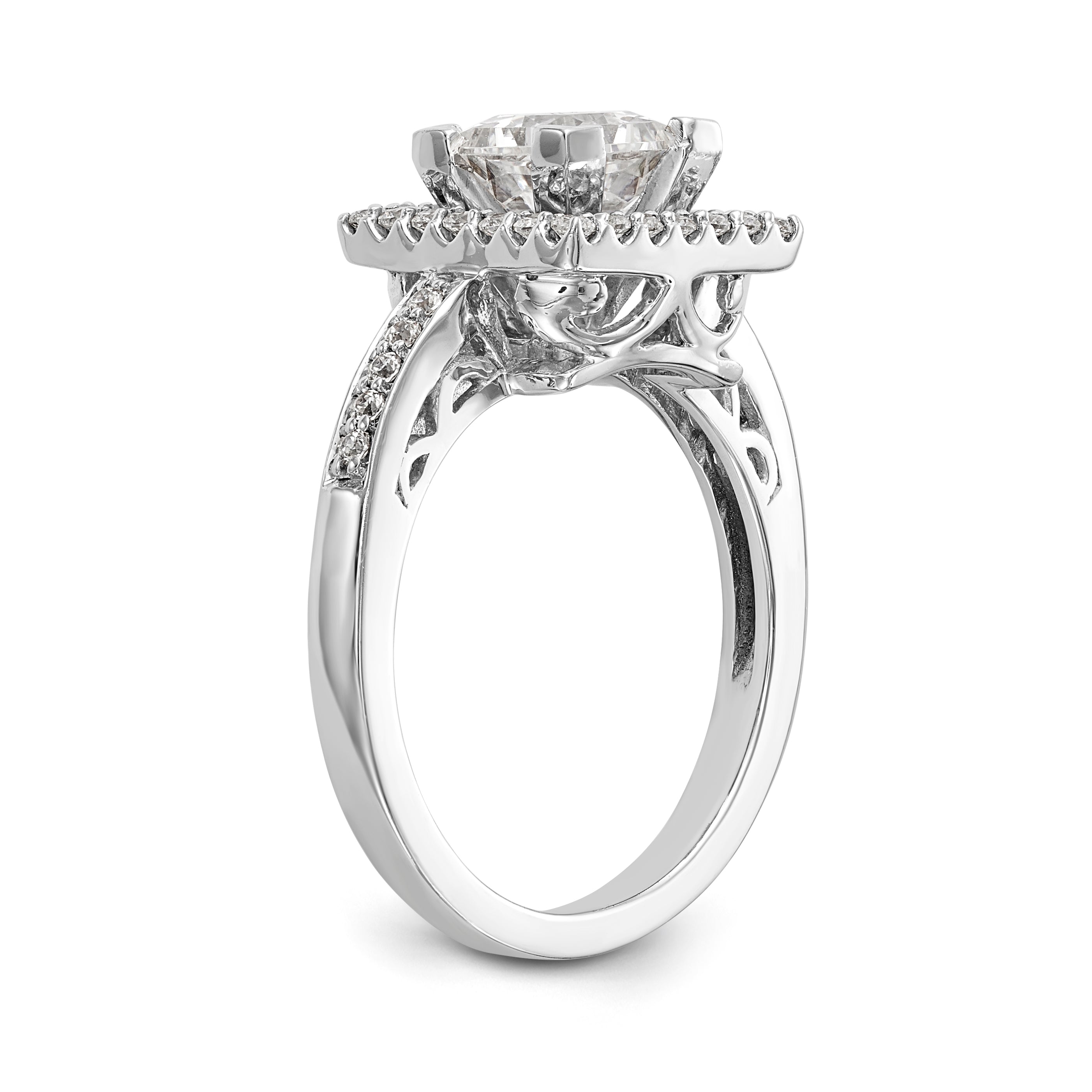 14kw Peg Set Diamond Princess CZ Square Halo Engagement Ring