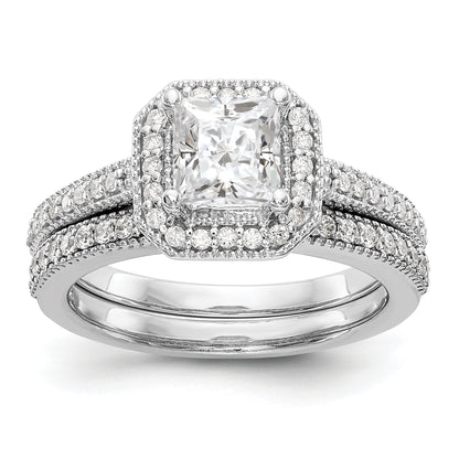 14K White Gold Diamond Princess CZ Square Halo Engagement Ring