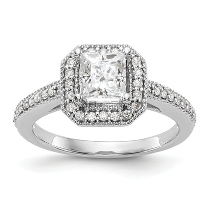 14K White Gold Diamond Princess CZ Square Halo Engagement Ring