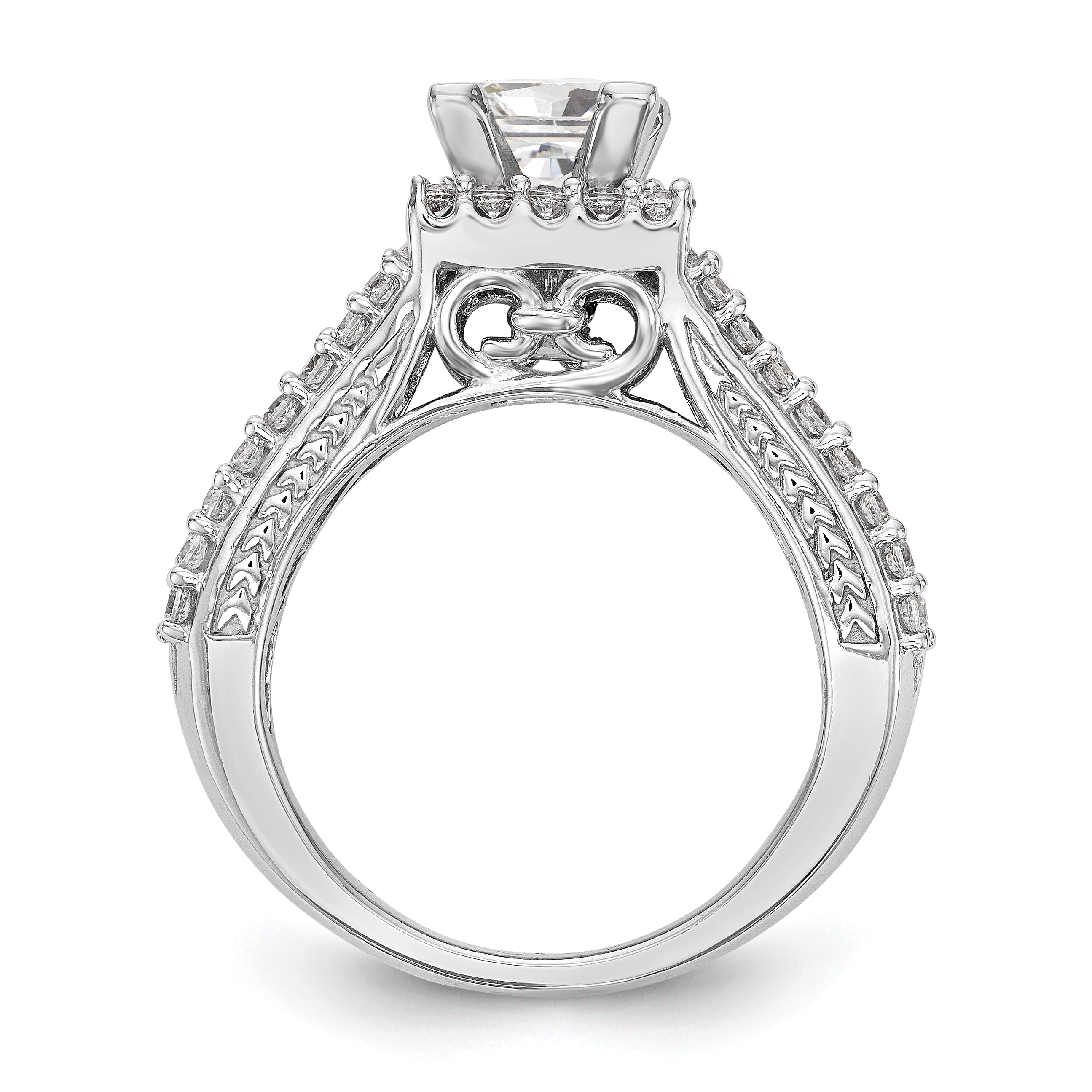 14kw Peg Set Diamond Princess CZ Square Halo Engagement Ring