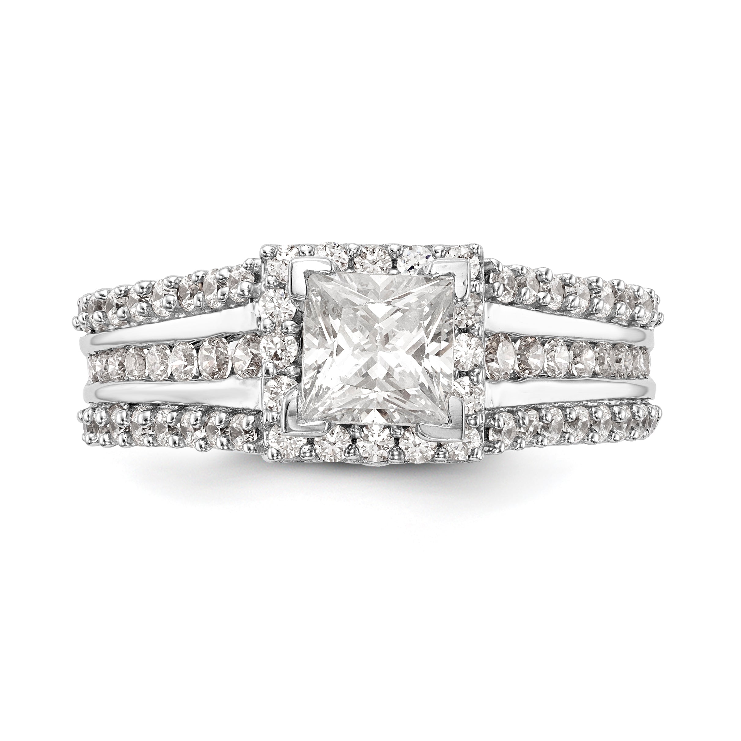 14kw Peg Set Diamond Princess CZ Square Halo Engagement Ring