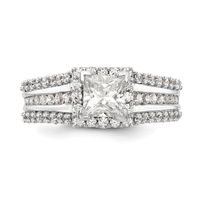 14kw Peg Set Diamond Princess CZ Square Halo Engagement Ring
