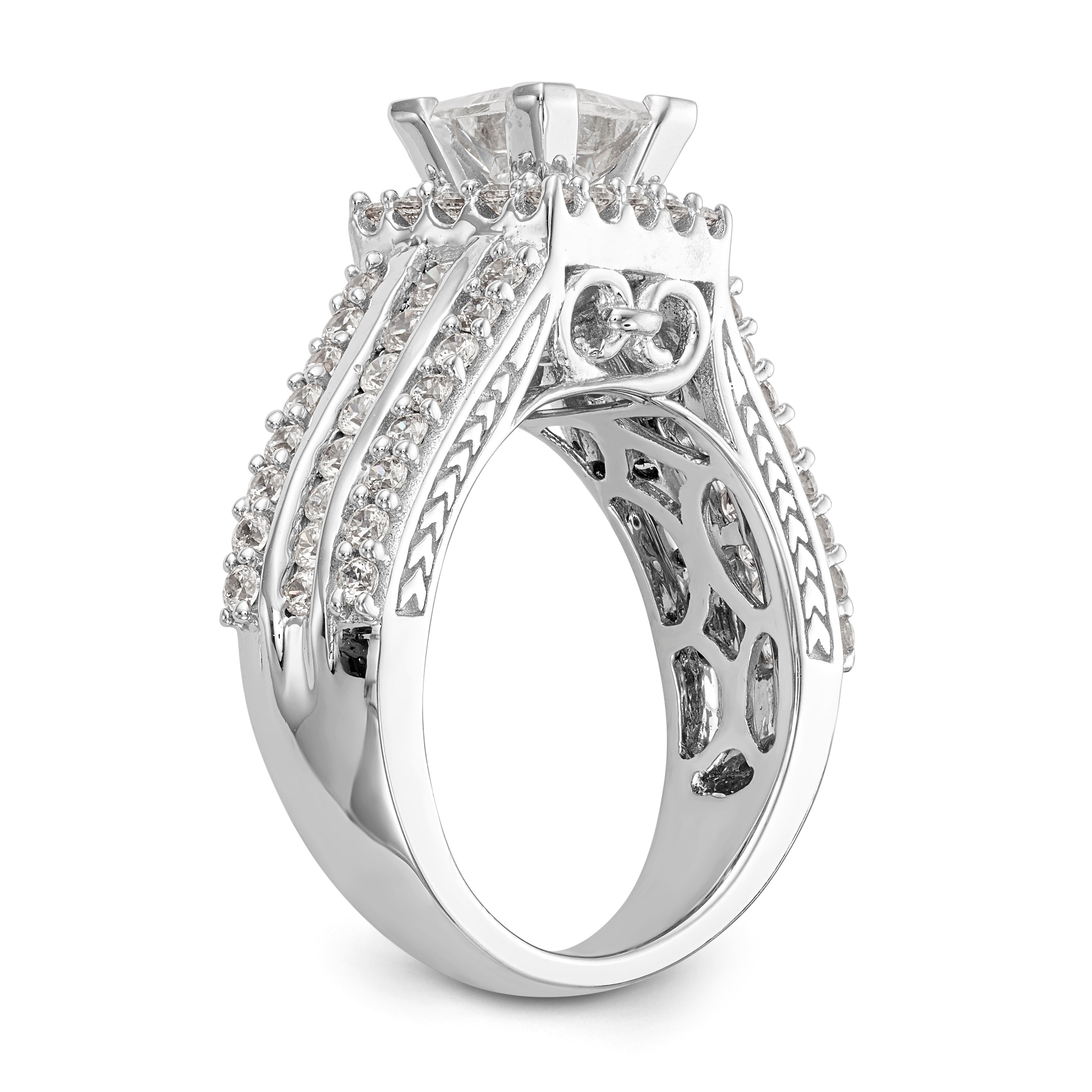 14kw Peg Set Diamond Princess CZ Square Halo Engagement Ring