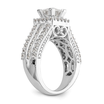 14kw Peg Set Diamond Princess CZ Square Halo Engagement Ring