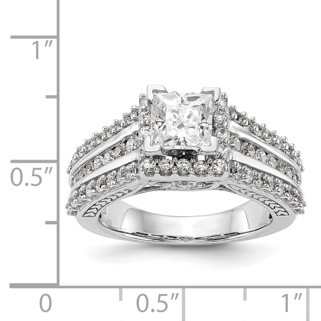 14kw Peg Set Diamond Princess CZ Square Halo Engagement Ring