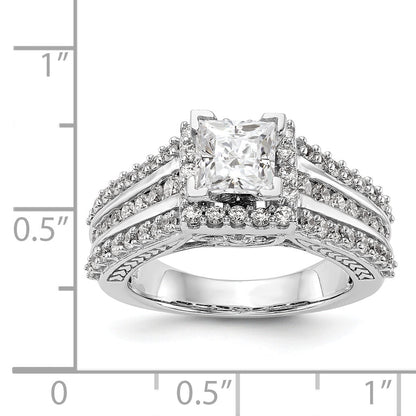 14kw Peg Set Diamond Princess CZ Square Halo Engagement Ring