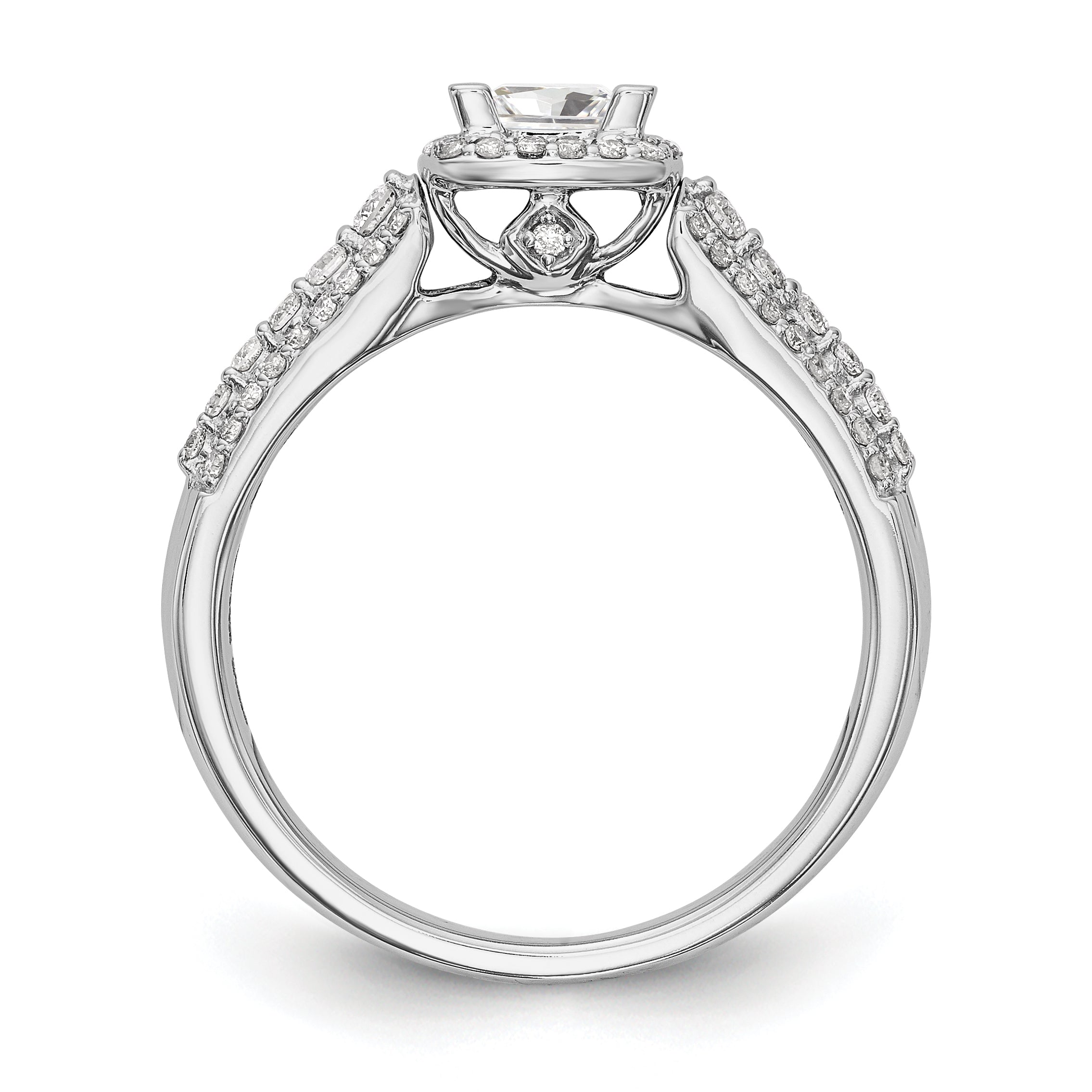 14K White Gold Diamond Princess CZ Square Halo Engagement Ring