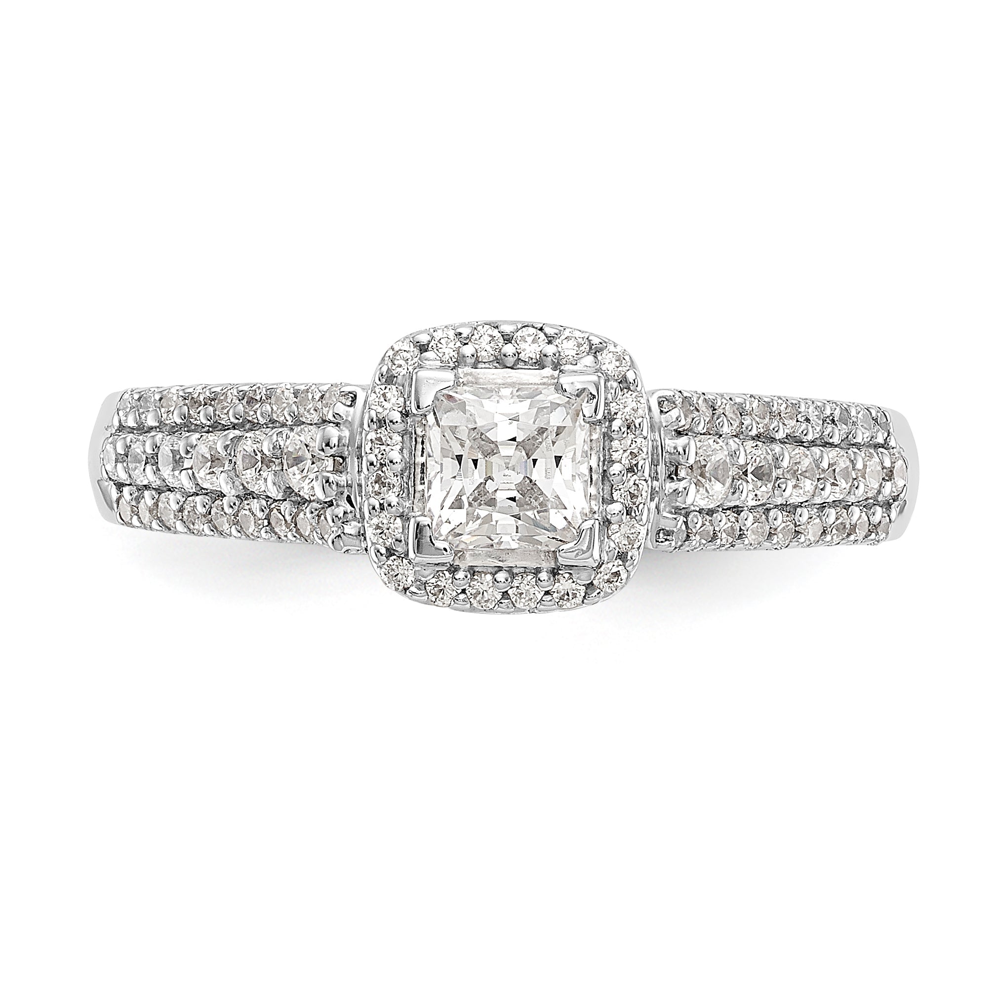 14K White Gold Diamond Princess CZ Square Halo Engagement Ring