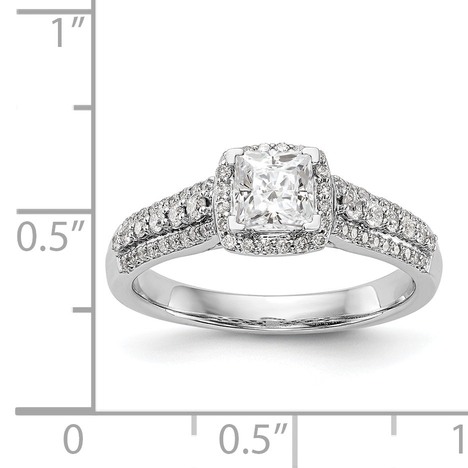 14K White Gold Diamond Princess CZ Square Halo Engagement Ring