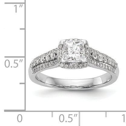 14K White Gold Diamond Princess CZ Square Halo Engagement Ring