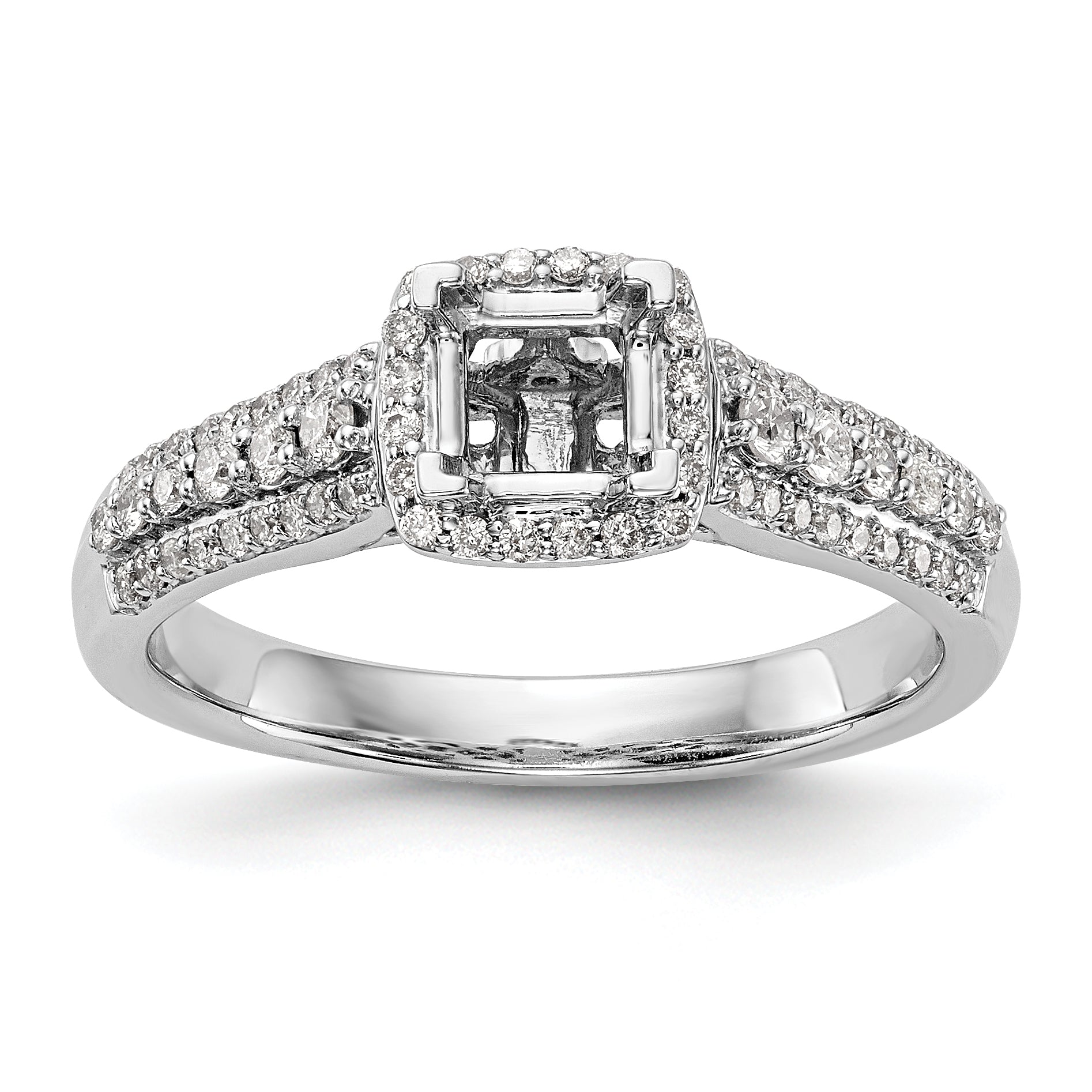 14K White Gold Diamond Princess CZ Square Halo Engagement Ring