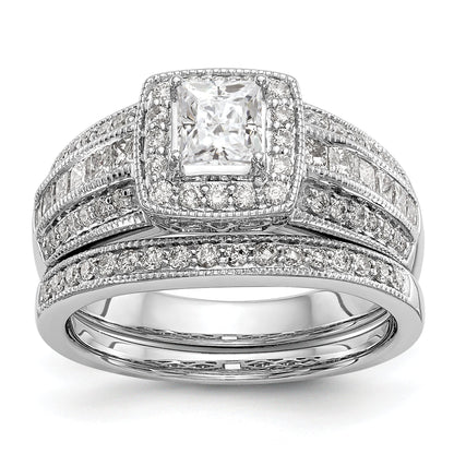 14K White Gold Diamond Princess CZ Square Halo Engagement Ring