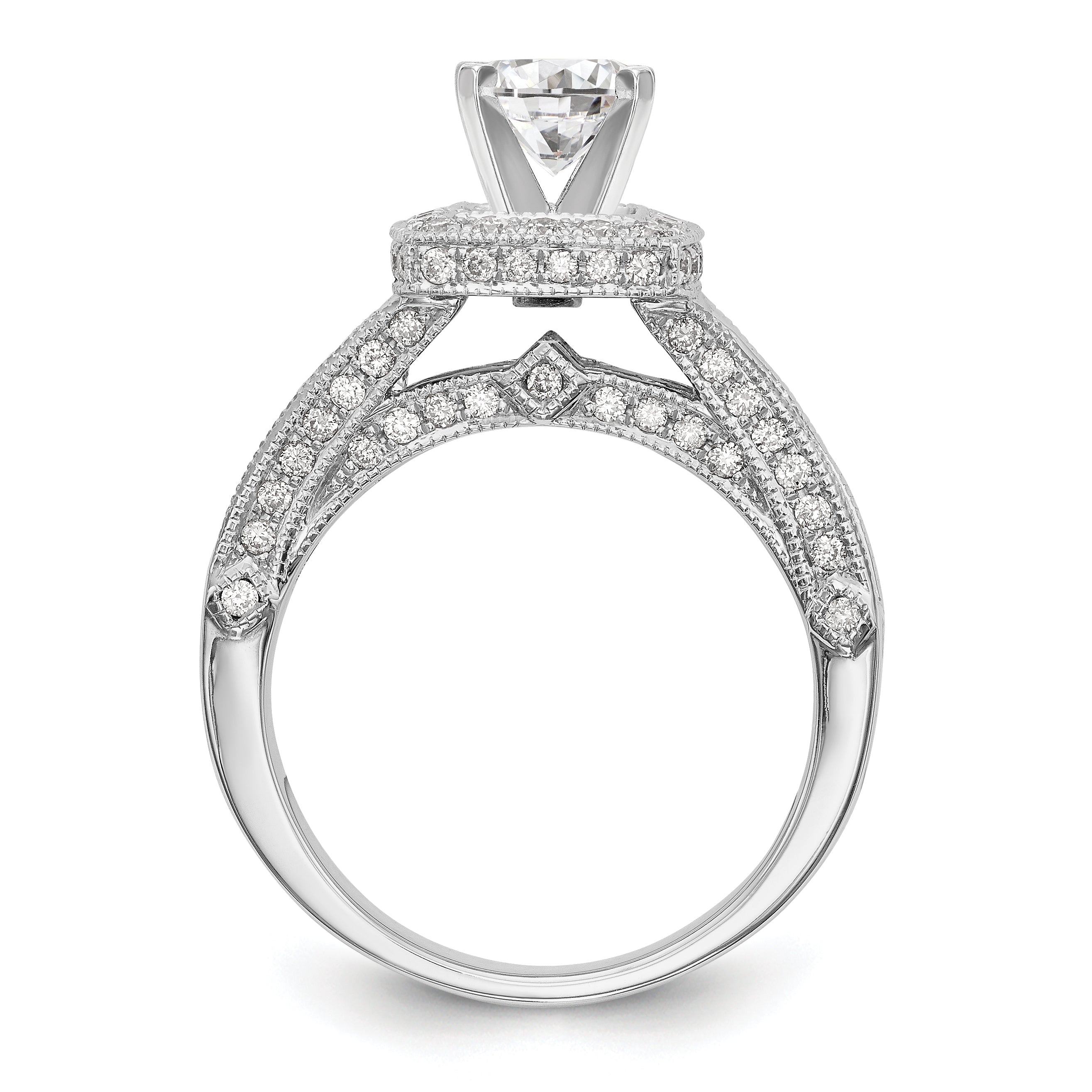 14K White Gold Diamond Princess CZ Square Halo Engagement Ring