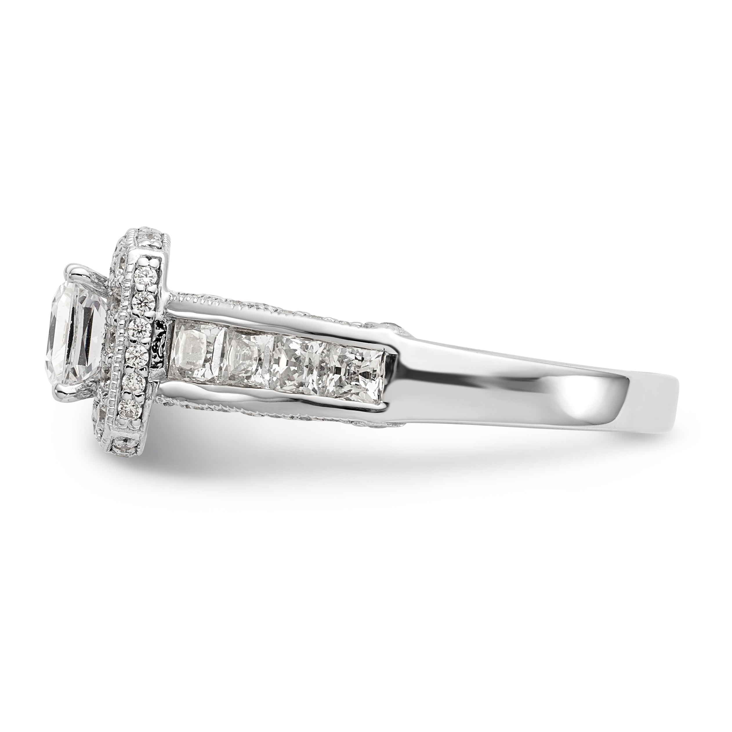 14K White Gold Diamond Princess CZ Square Halo Engagement Ring