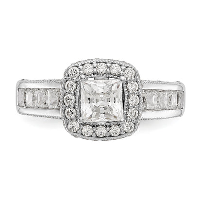 14K White Gold Diamond Princess CZ Square Halo Engagement Ring