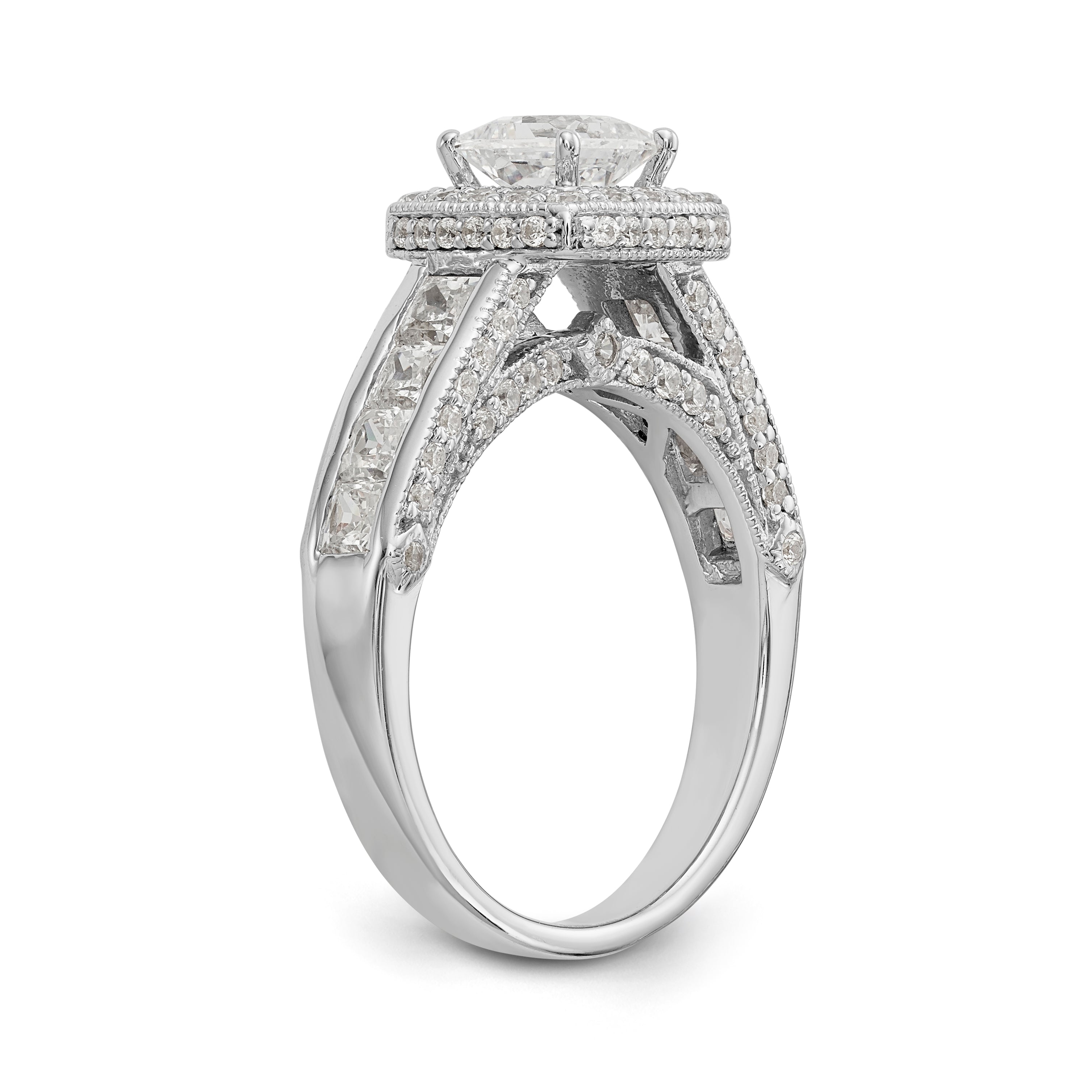 14K White Gold Diamond Princess CZ Square Halo Engagement Ring