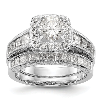 14K White Gold Diamond Princess CZ Square Halo Engagement Ring