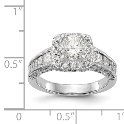 14K White Gold Diamond Princess CZ Square Halo Engagement Ring