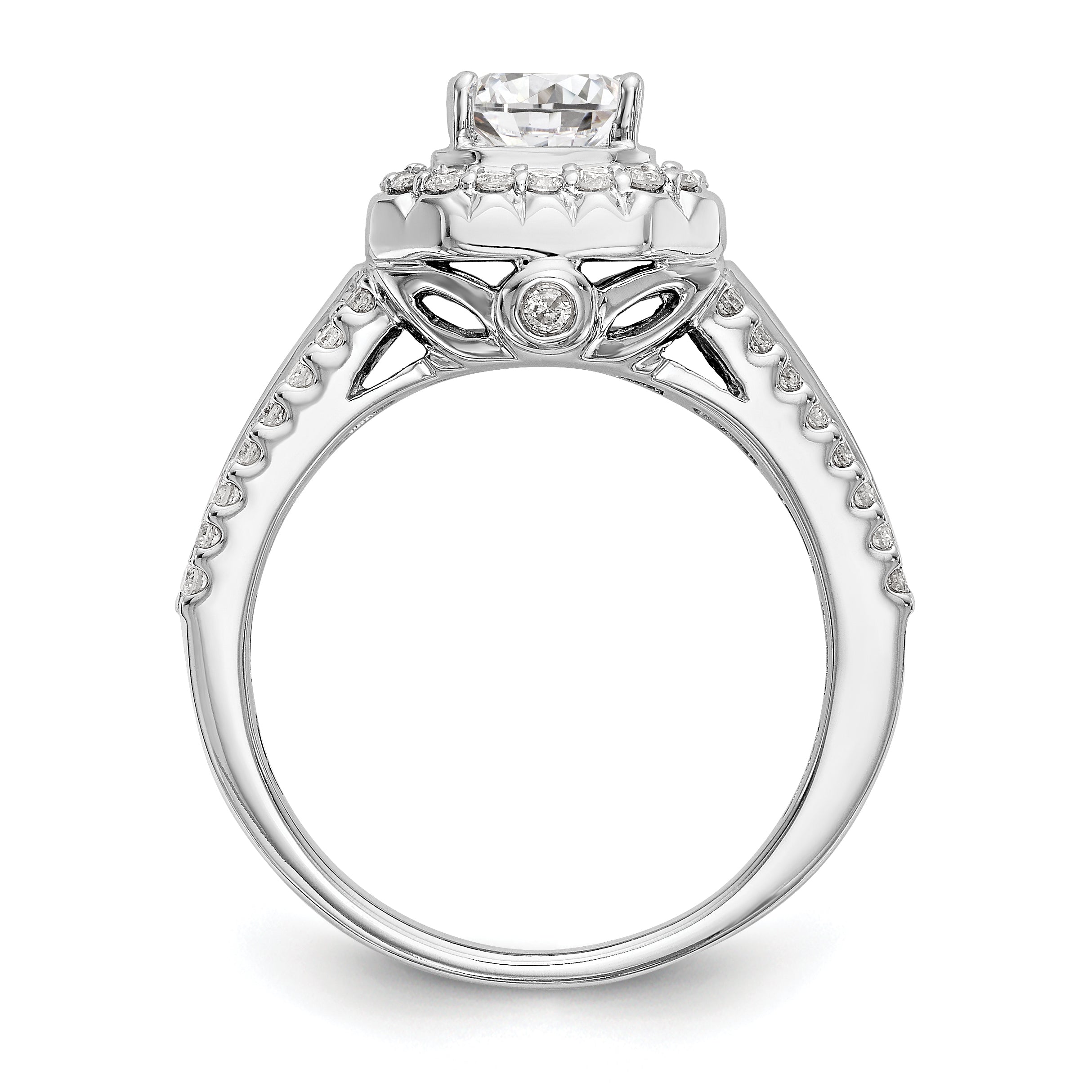 14K White Gold Diamond Princess CZ Fancy Halo Engagement Ring