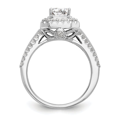 14K White Gold Diamond Princess CZ Fancy Halo Engagement Ring