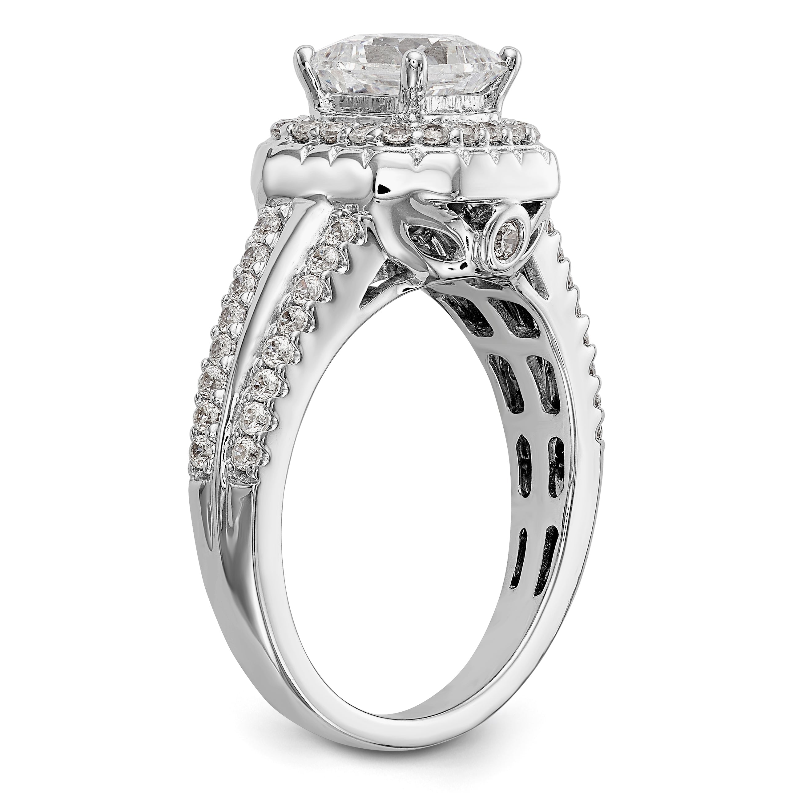 14K White Gold Diamond Princess CZ Fancy Halo Engagement Ring