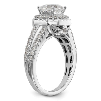 14K White Gold Diamond Princess CZ Fancy Halo Engagement Ring
