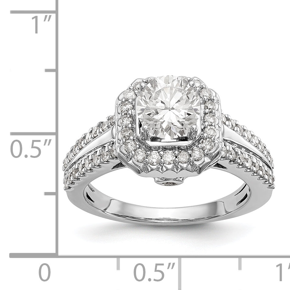 14K White Gold Diamond Princess CZ Fancy Halo Engagement Ring