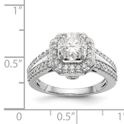 14K White Gold Diamond Princess CZ Fancy Halo Engagement Ring