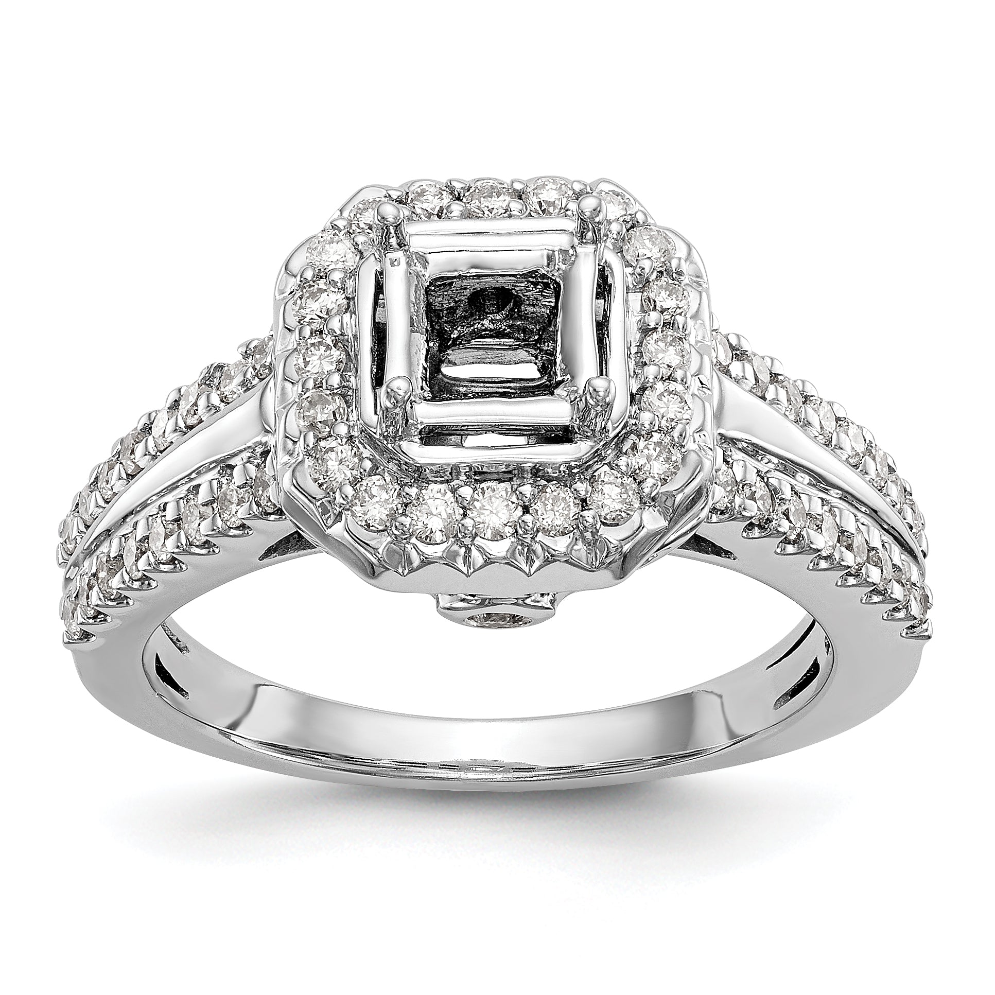 14K White Gold Diamond Princess CZ Fancy Halo Engagement Ring