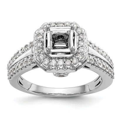 14K White Gold Diamond Princess CZ Fancy Halo Engagement Ring