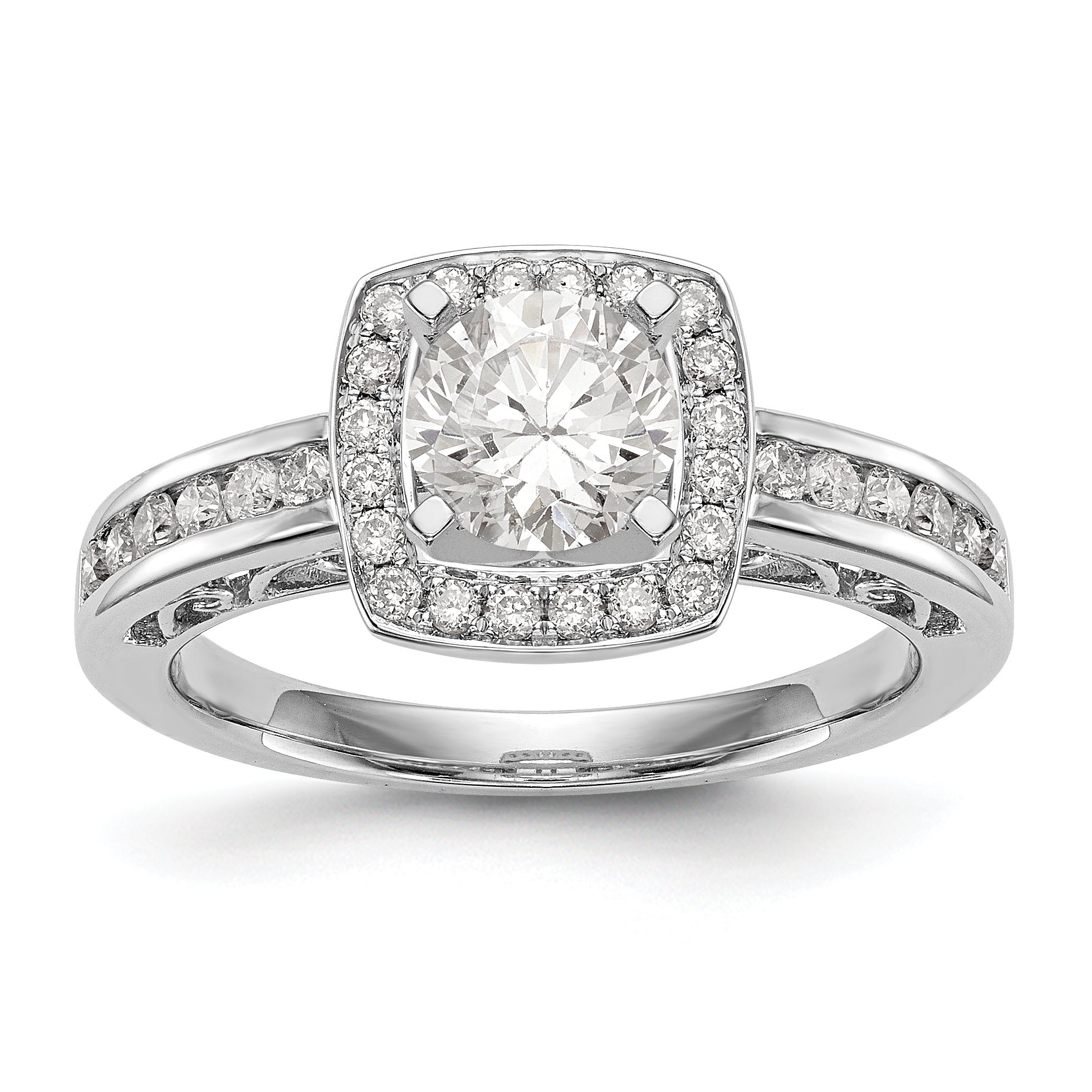 14kw Peg Set Diamond Princess CZ Cushion Halo Engagement Ring