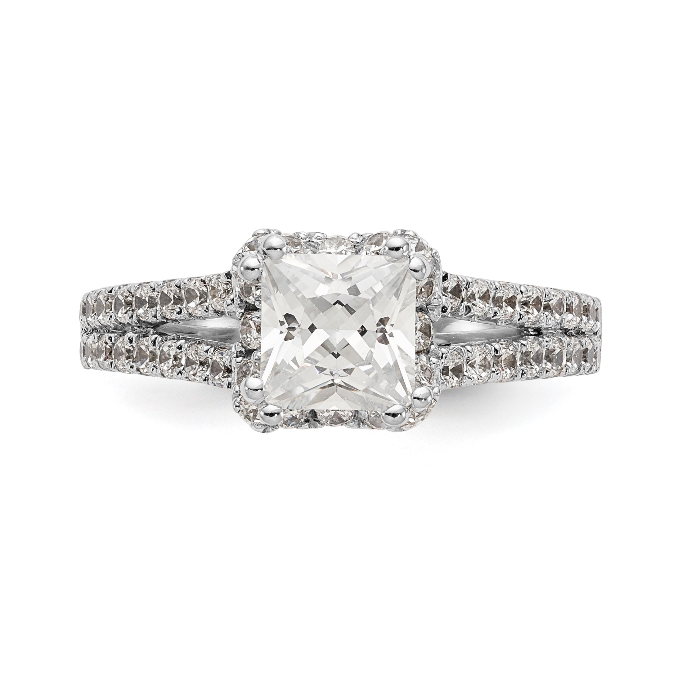 14K White Gold Diamond Princess CZ Square Halo Engagement Ring
