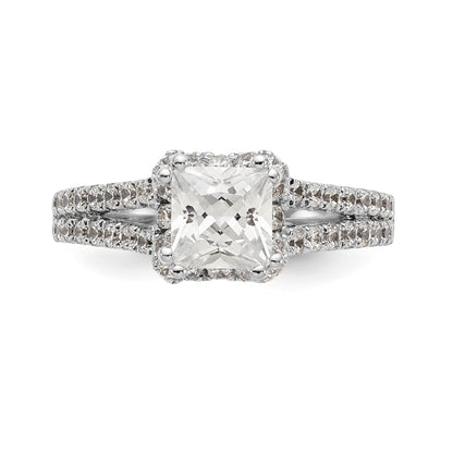 14K White Gold Diamond Princess CZ Square Halo Engagement Ring