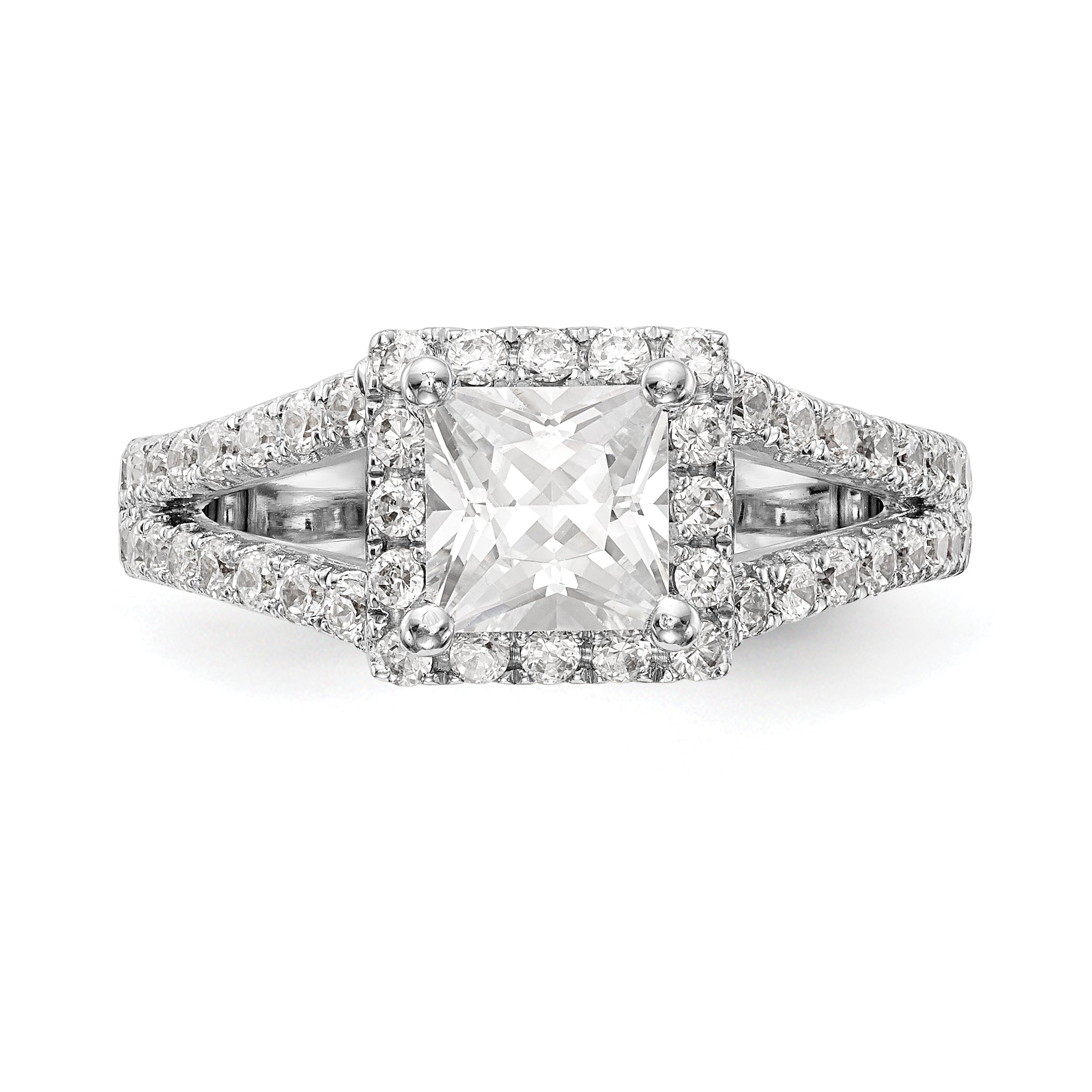 14K White Gold Diamond Princess CZ Square Halo Engagement Ring