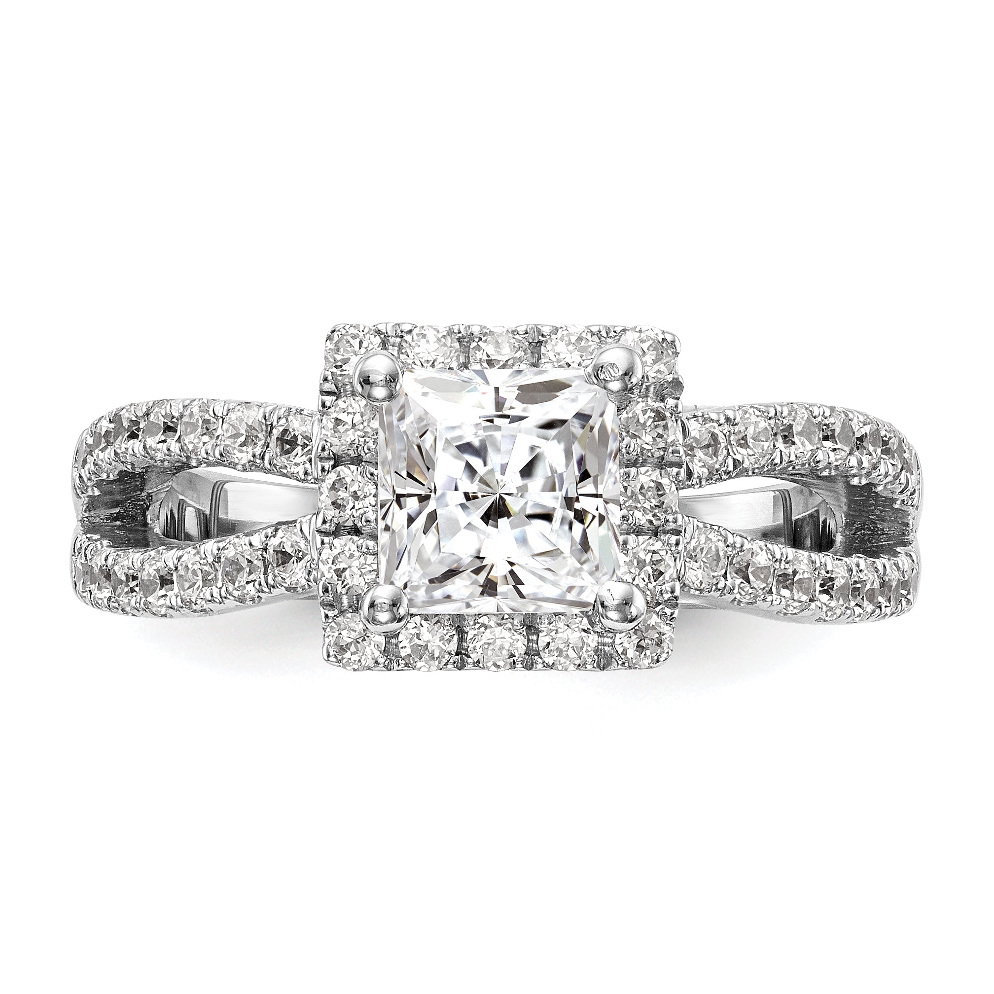 14K White Gold Diamond Princess CZ Square Halo Engagement Ring