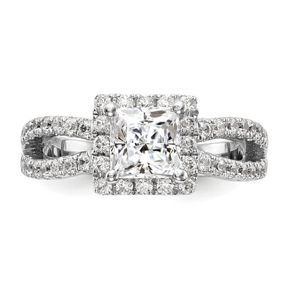 14K White Gold Diamond Princess CZ Square Halo Engagement Ring