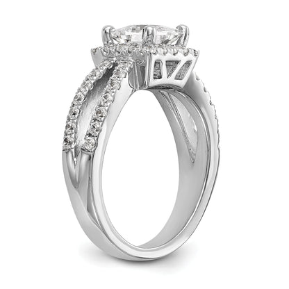 14K White Gold Diamond Princess CZ Square Halo Engagement Ring