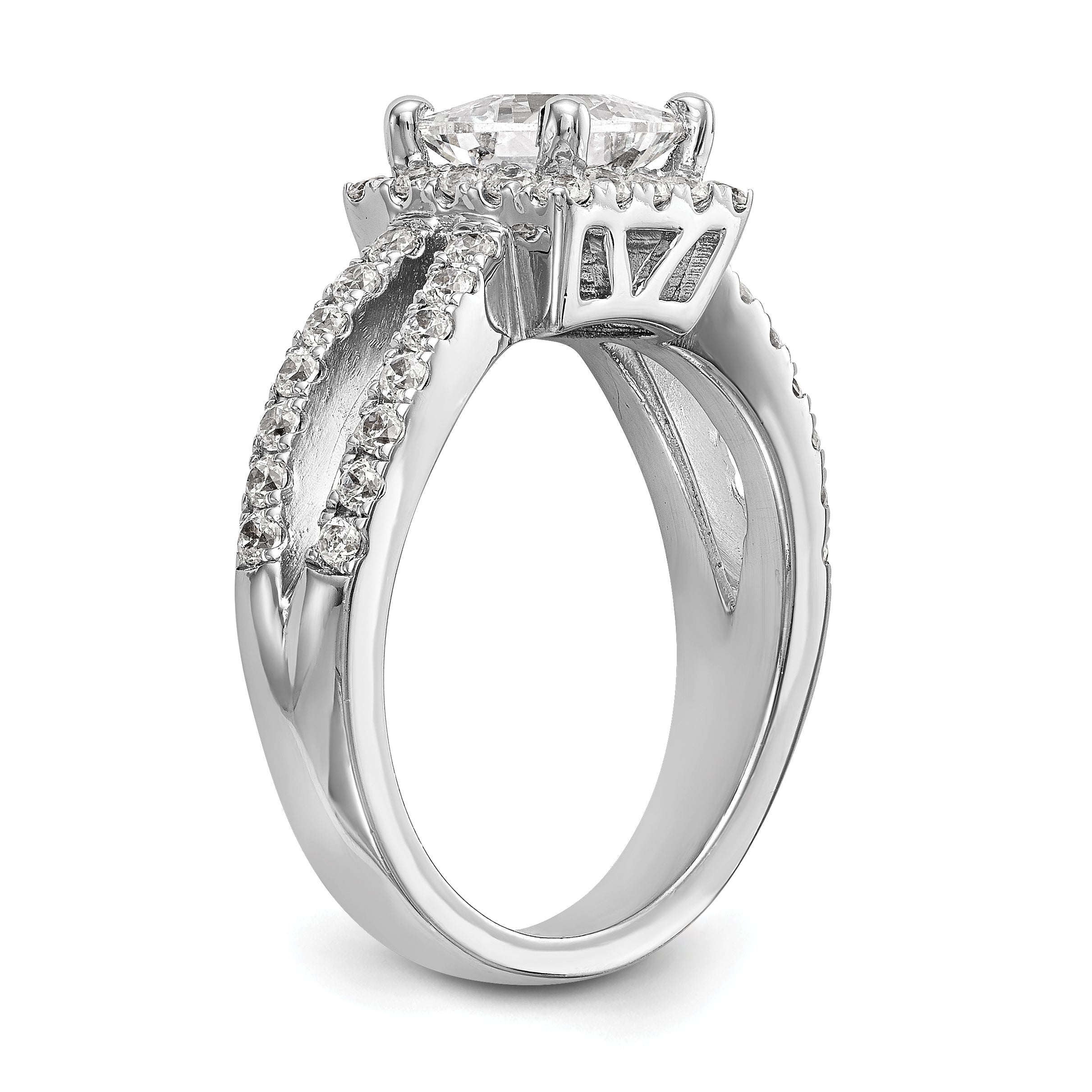 14K White Gold Diamond Princess CZ Square Halo Engagement Ring