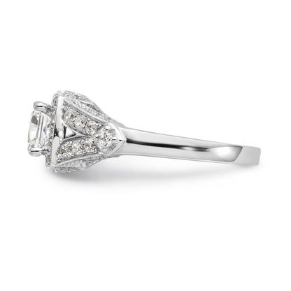 14K White Gold Diamond Princess CZ Halo Engagement Ring