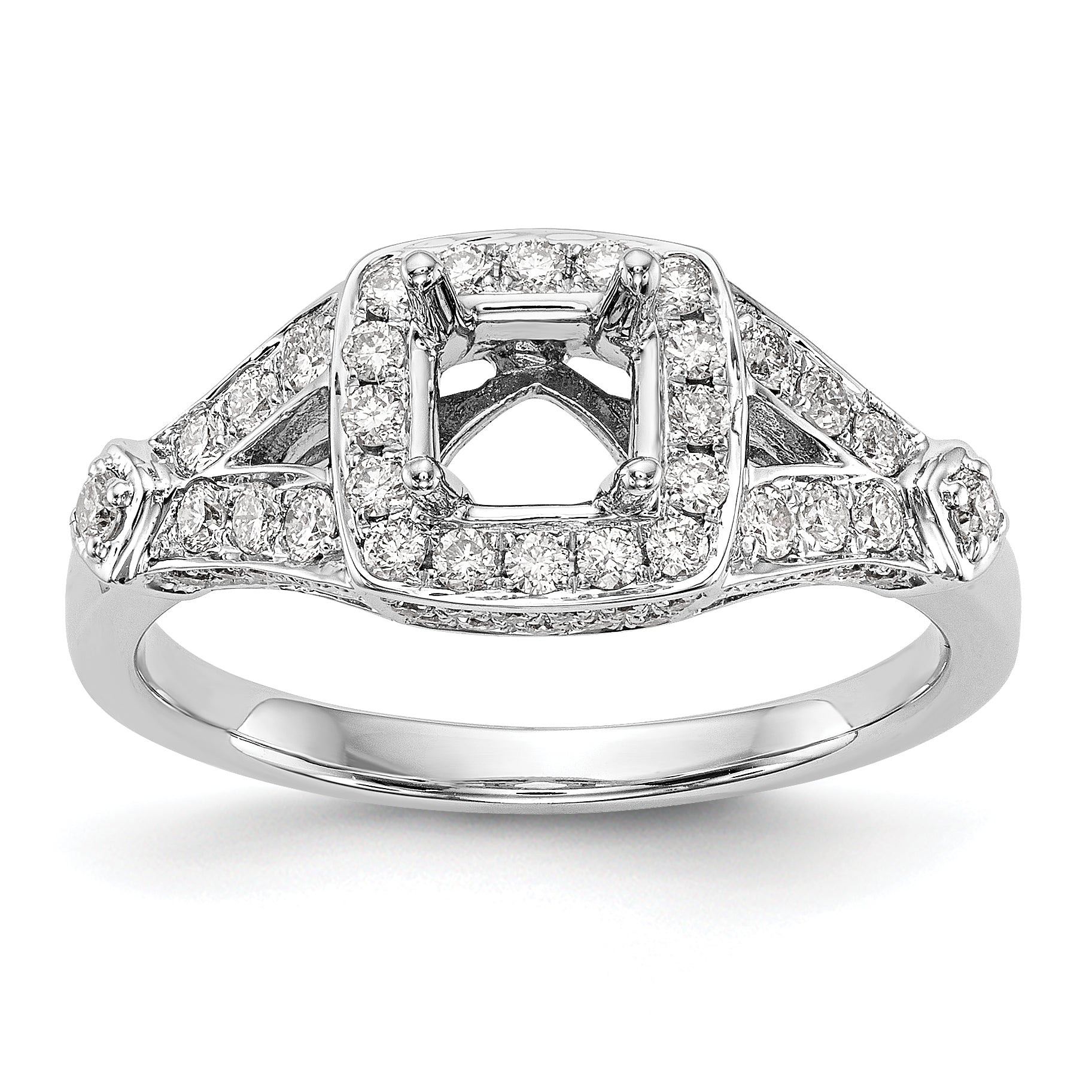 14K White Gold Diamond Princess CZ Halo Engagement Ring