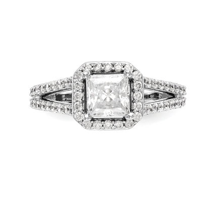 14K White Gold Diamond Princess CZ Cushion Halo Engagement Ring